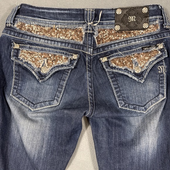 Miss Me Denim - Miss Me women 29 SKINNY jeans Medium Wash PINK EMBELHISHMENTS THICK STITCH